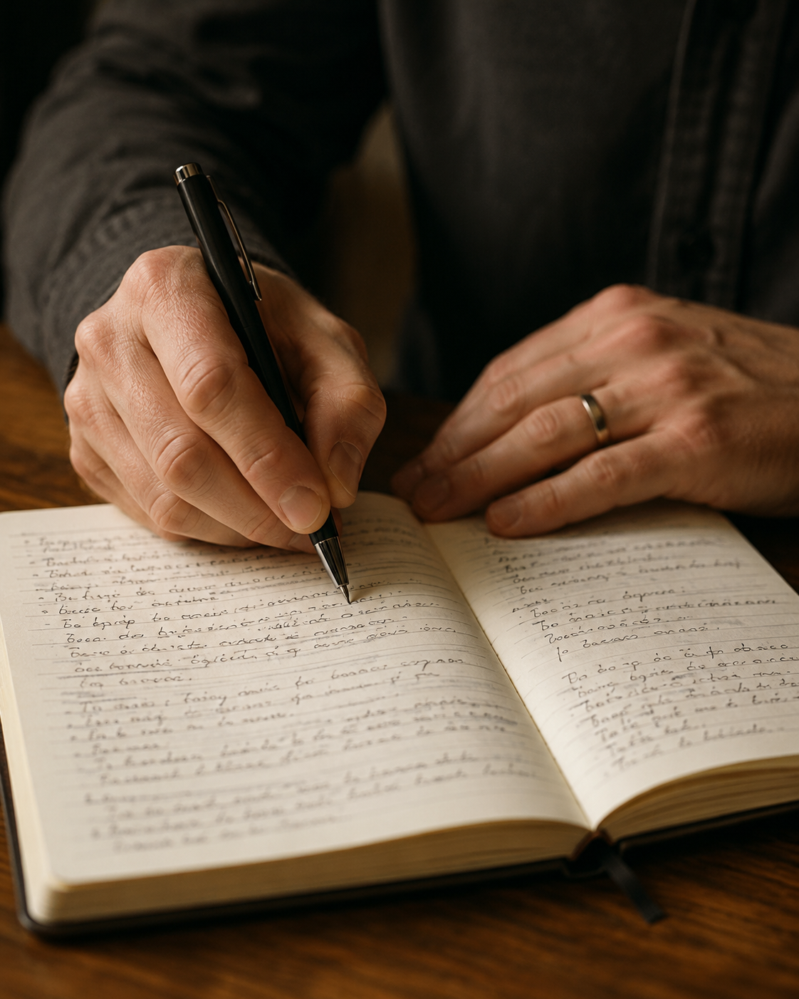 Hands writing in a workbook