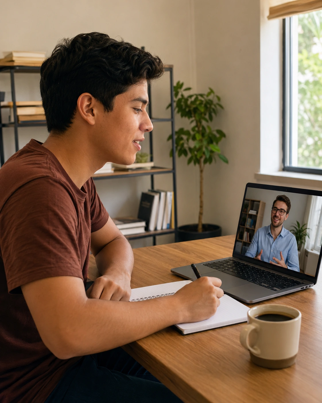A Speak Now instructor in a live online class, listening to a student in conversation