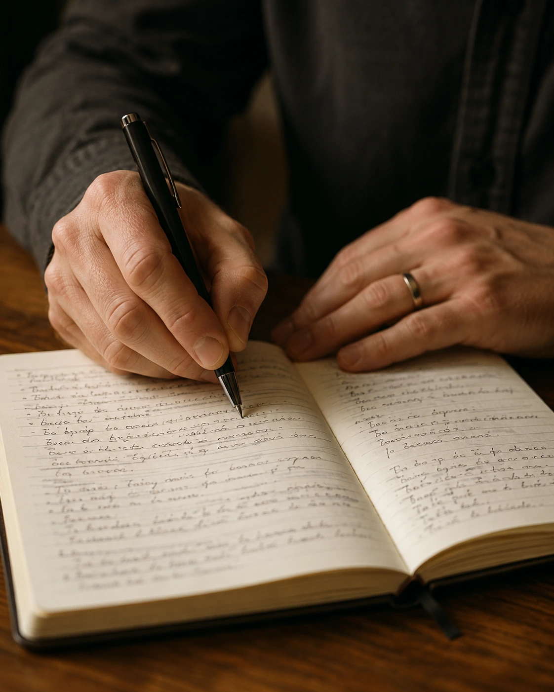 Hands writing in a workbook